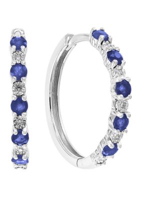 Effy 0.4 Ct. T.w. Diamond And 7/8 Ct. T.w. Natural Sapphire Earrings In 14K White Gold
