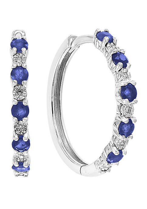 0.4 ct. t.w. Diamond and 7/8 ct. t.w. Natural Sapphire Earrings in 14k White Gold