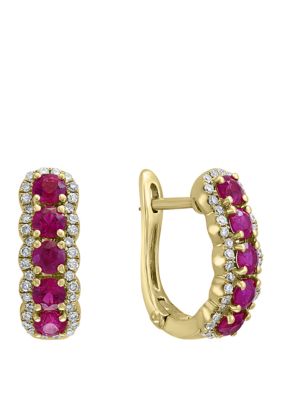 Effy 1/4 Ct. T.w. Diamond And 1.23 Ct. T.w. Natural Ruby Earrings In 14K Yellow Gold