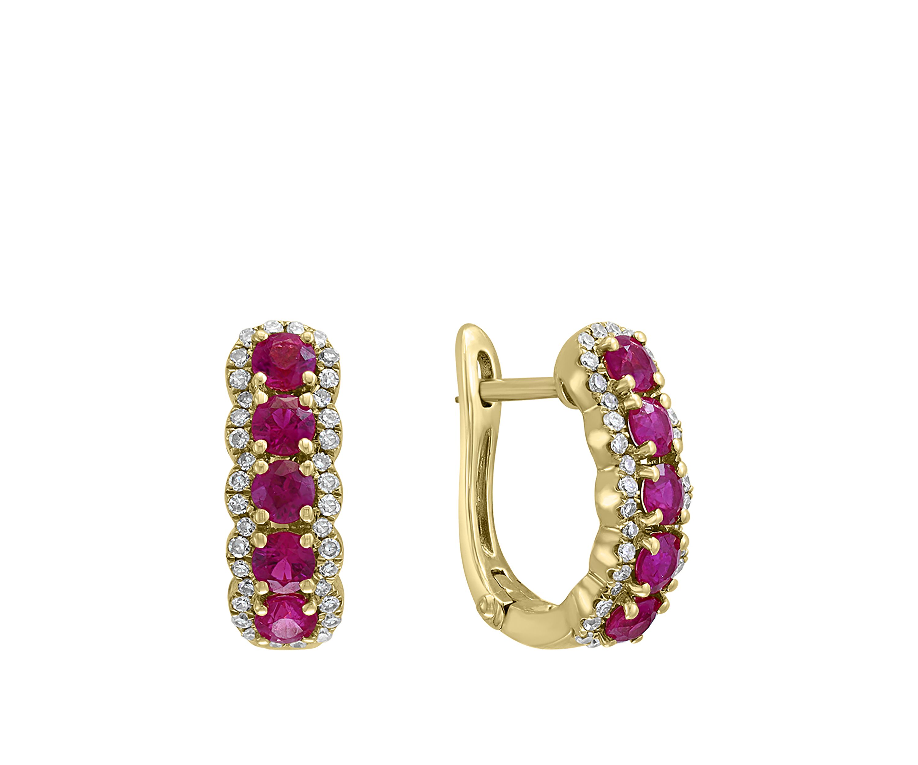 1/4 ct. t.w. Diamond and 1.23 ct. t.w. Natural Ruby Earrings in 14k Yellow Gold