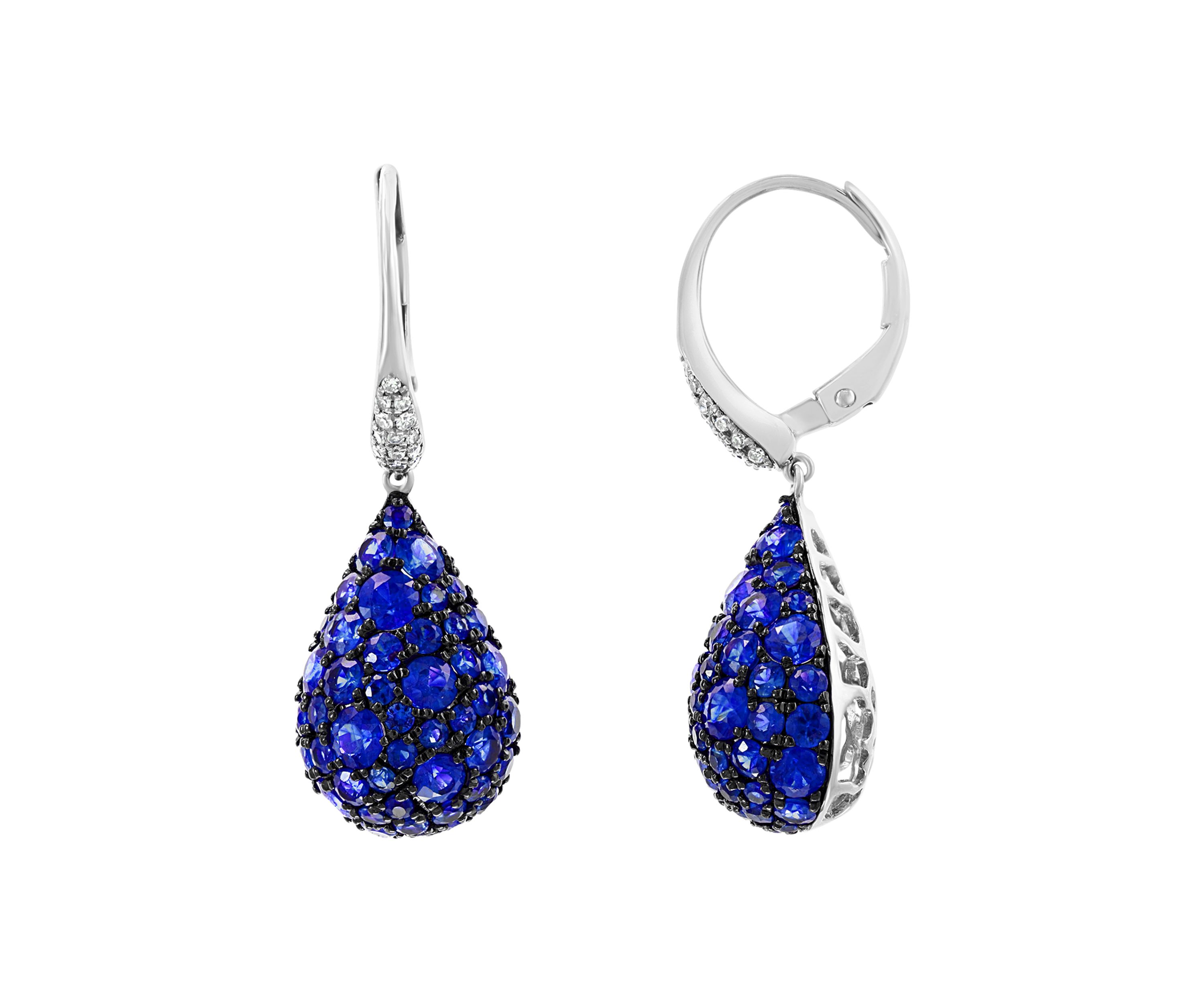 1/10 ct. t.w. Diamond and 4.16 ct. t.w. Sapphire Earrings in 14K White Gold 