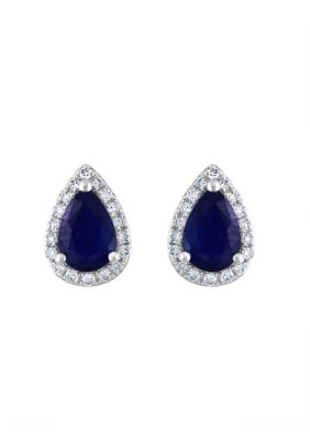 Effy Diamond And Natural Sapphire Earrings in 14K White Gold -  5400452VZ0DJ34DS3