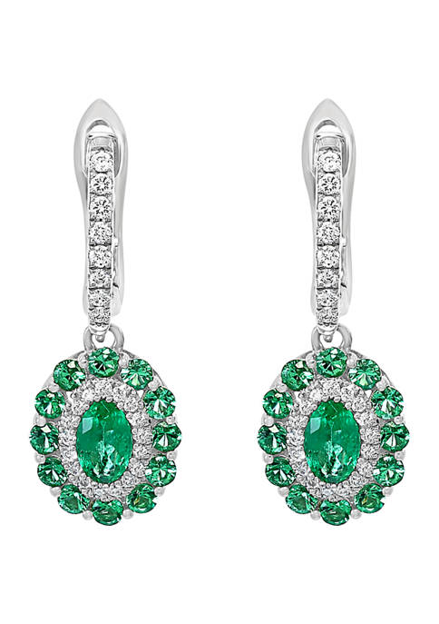 1/5 ct. t.w. Diamond and 3/4 ct. t.w. Emerald Earrings in 14k White Gold