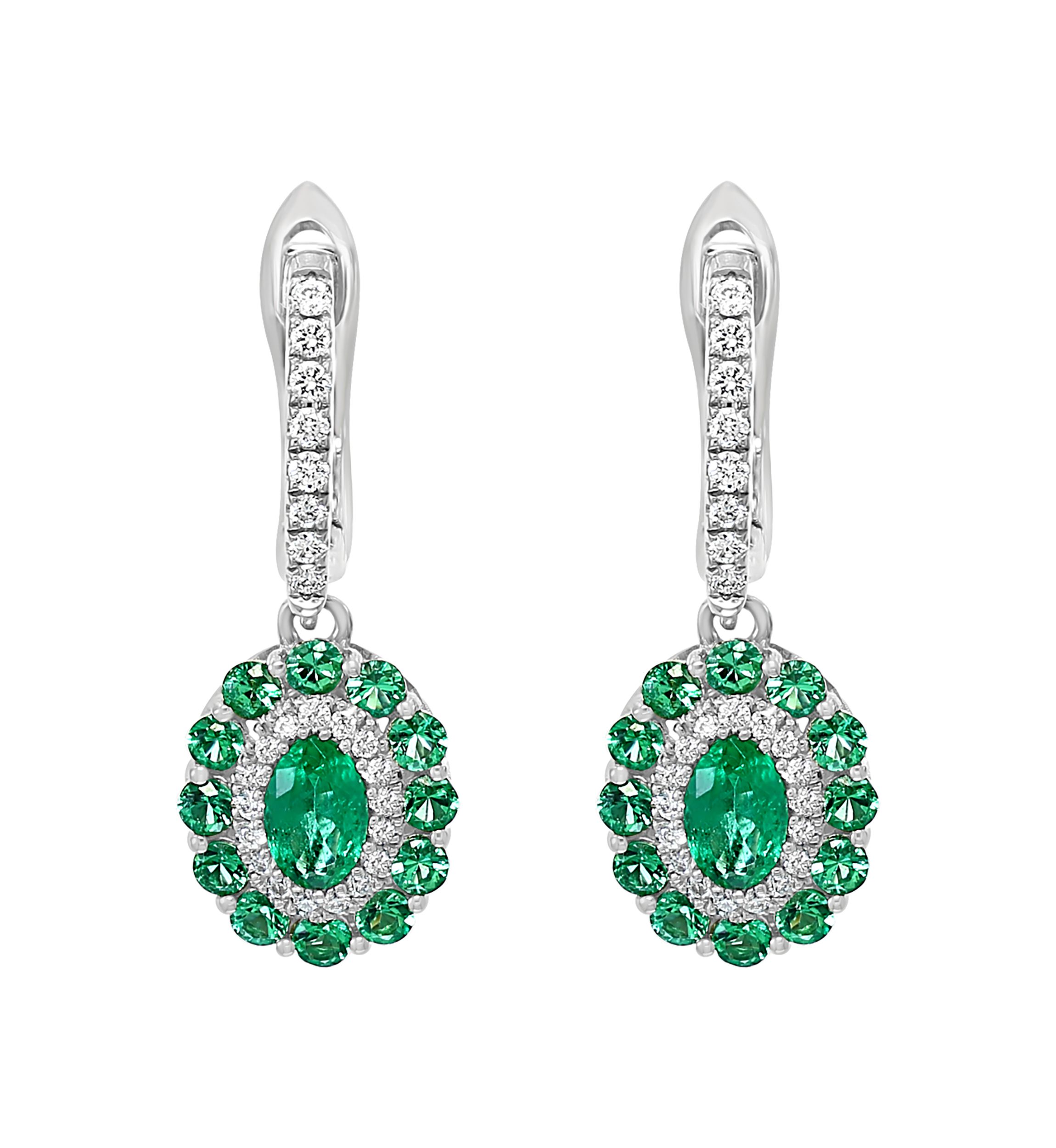 1/5 ct. t.w. Diamond and 3/4 ct. t.w. Emerald Earrings in 14k White Gold