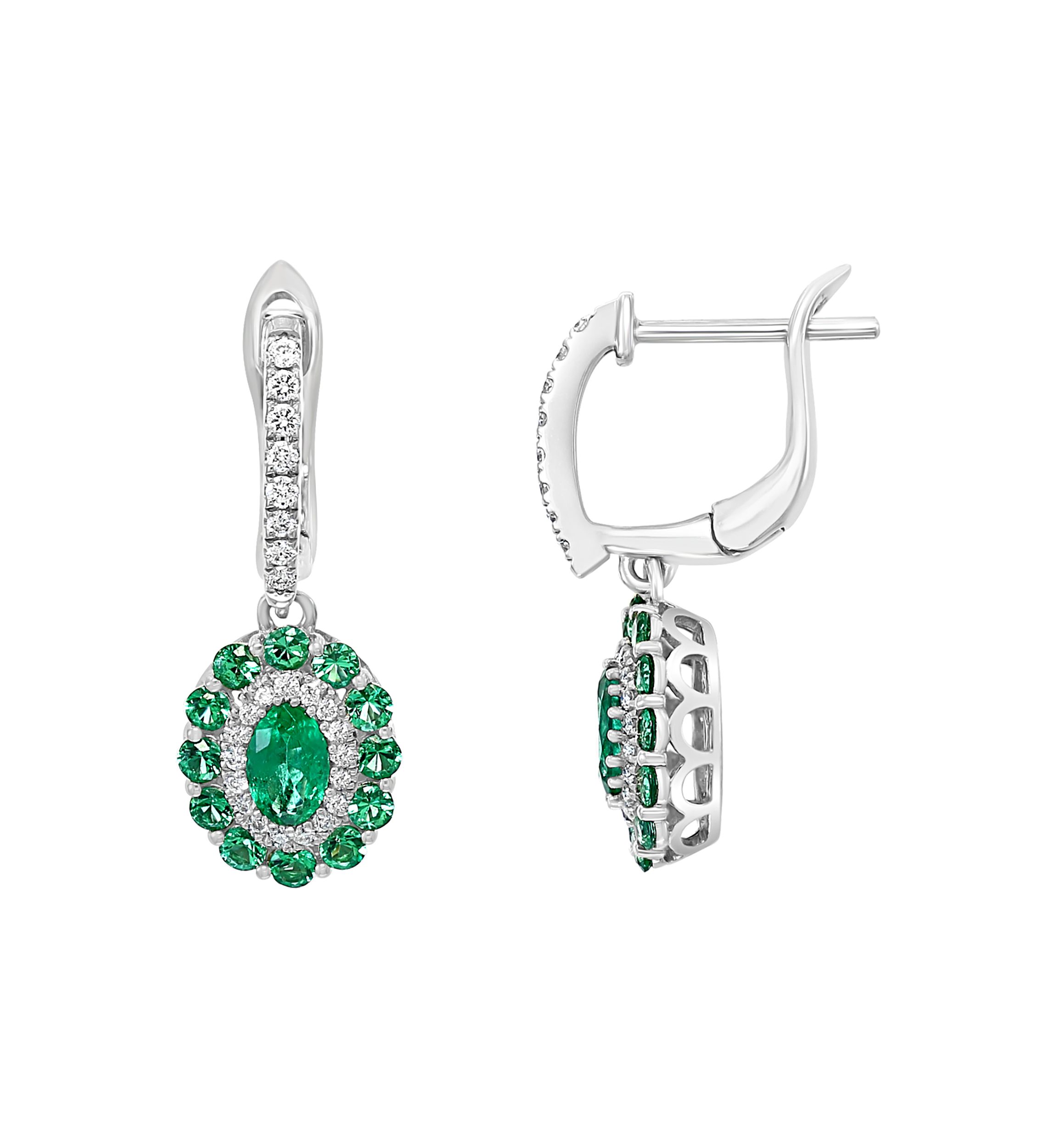 1/5 ct. t.w. Diamond and 3/4 ct. t.w. Emerald Earrings in 14k White Gold