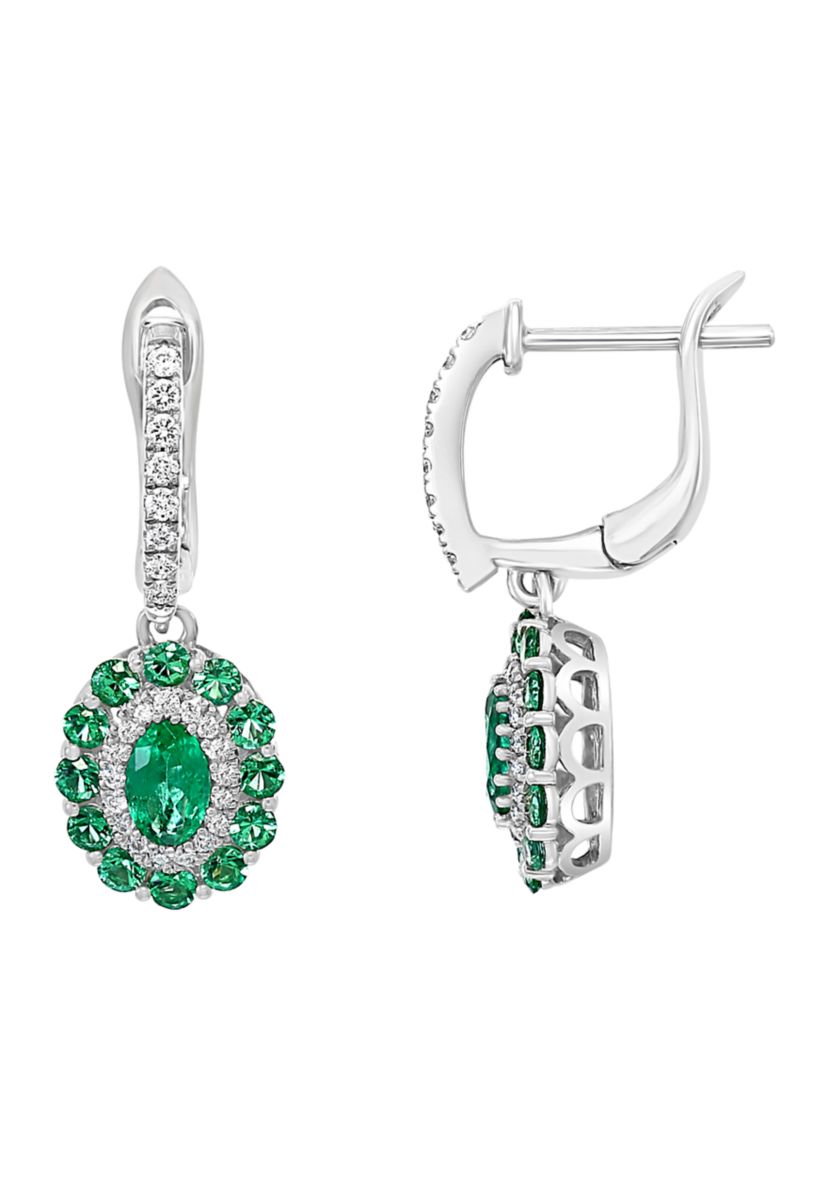 1/5 ct. t.w. Diamond and 3/4 ct. t.w. Emerald Earrings in 14k White Gold