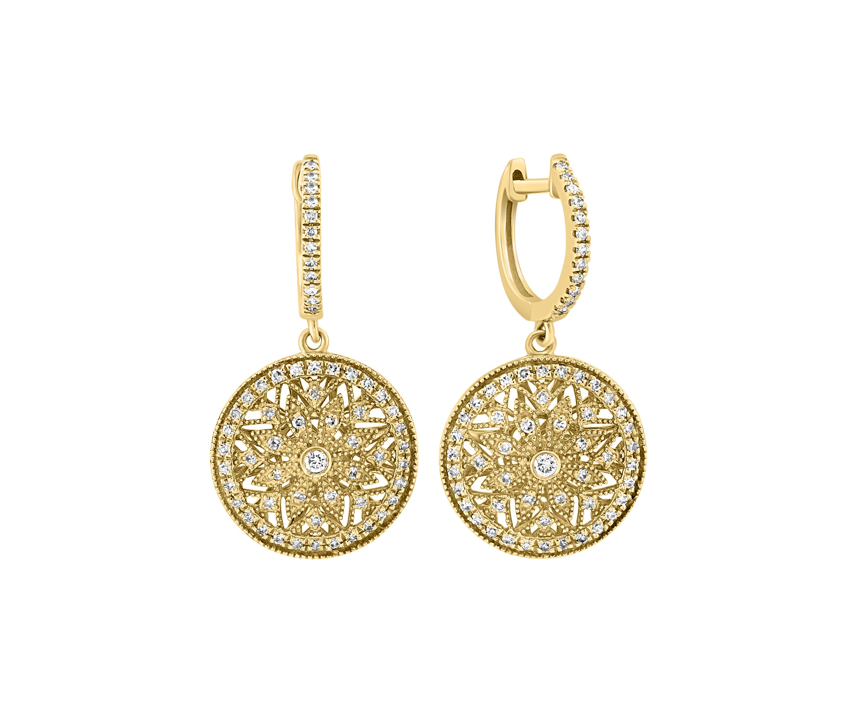 Diamond Drop Earrings in 14K Yellow Gold