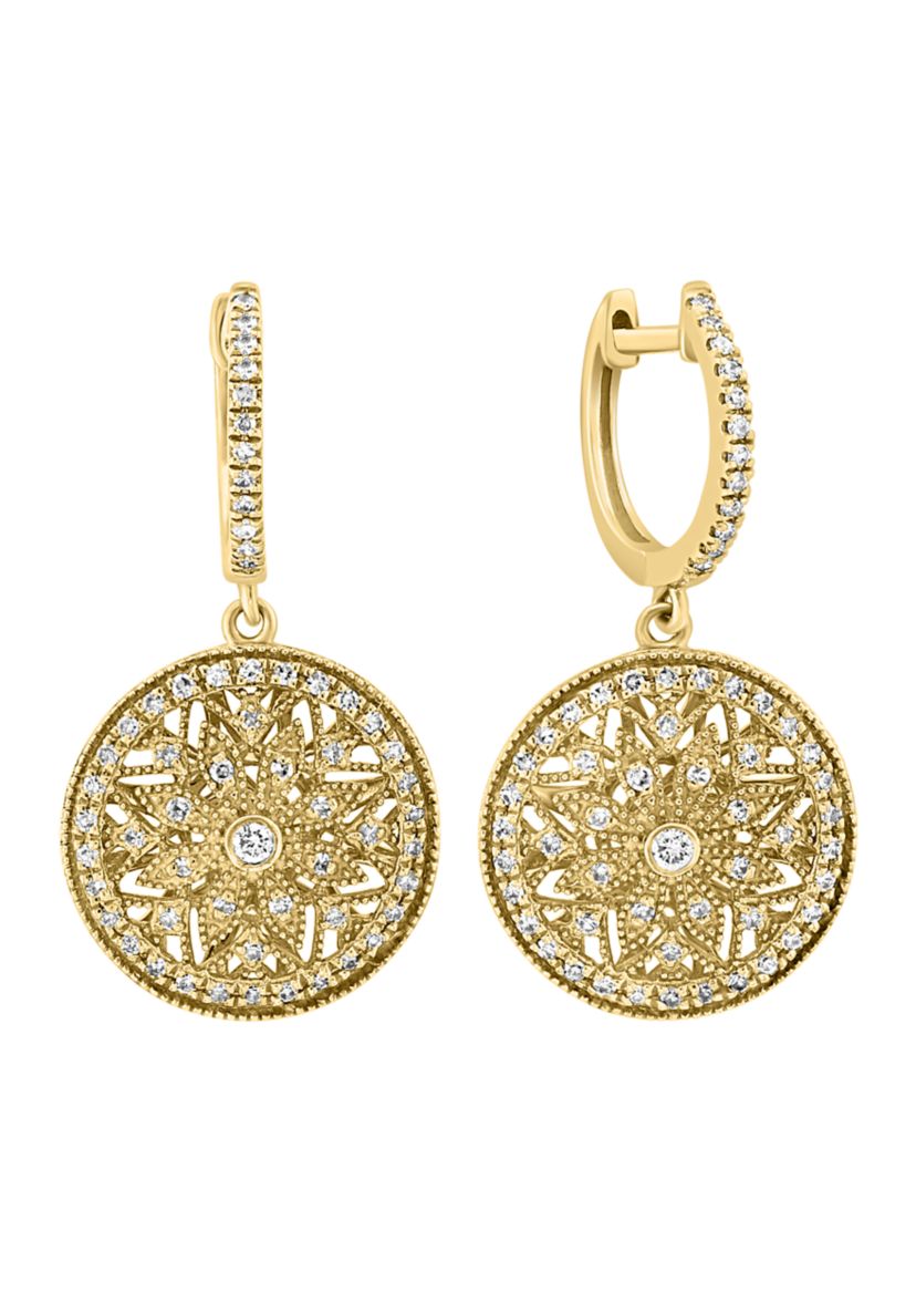 Diamond Drop Earrings in 14K Yellow Gold