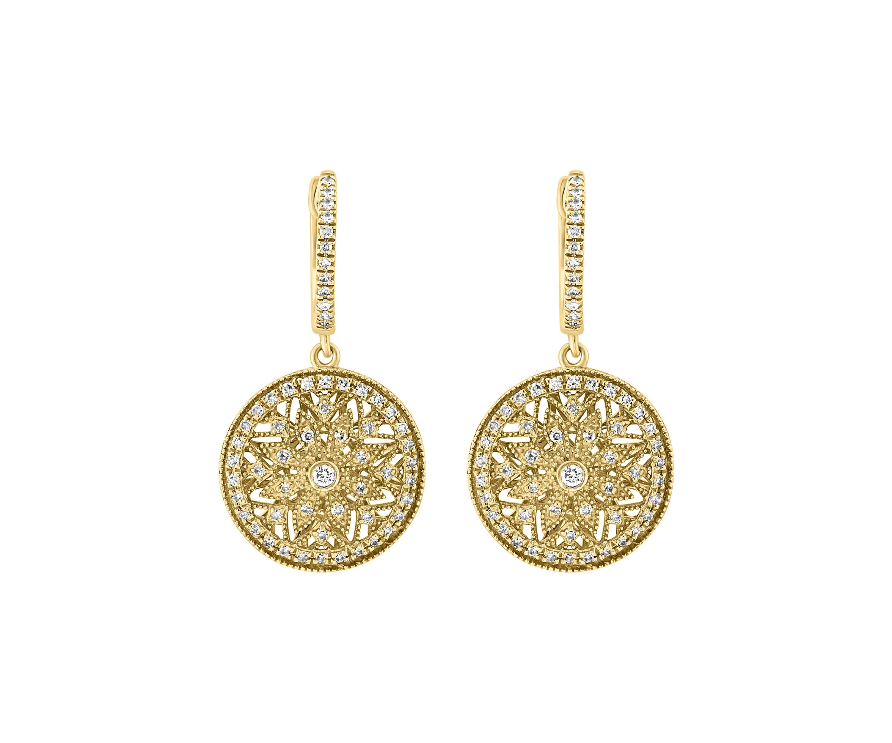 Diamond Drop Earrings in 14K Yellow Gold