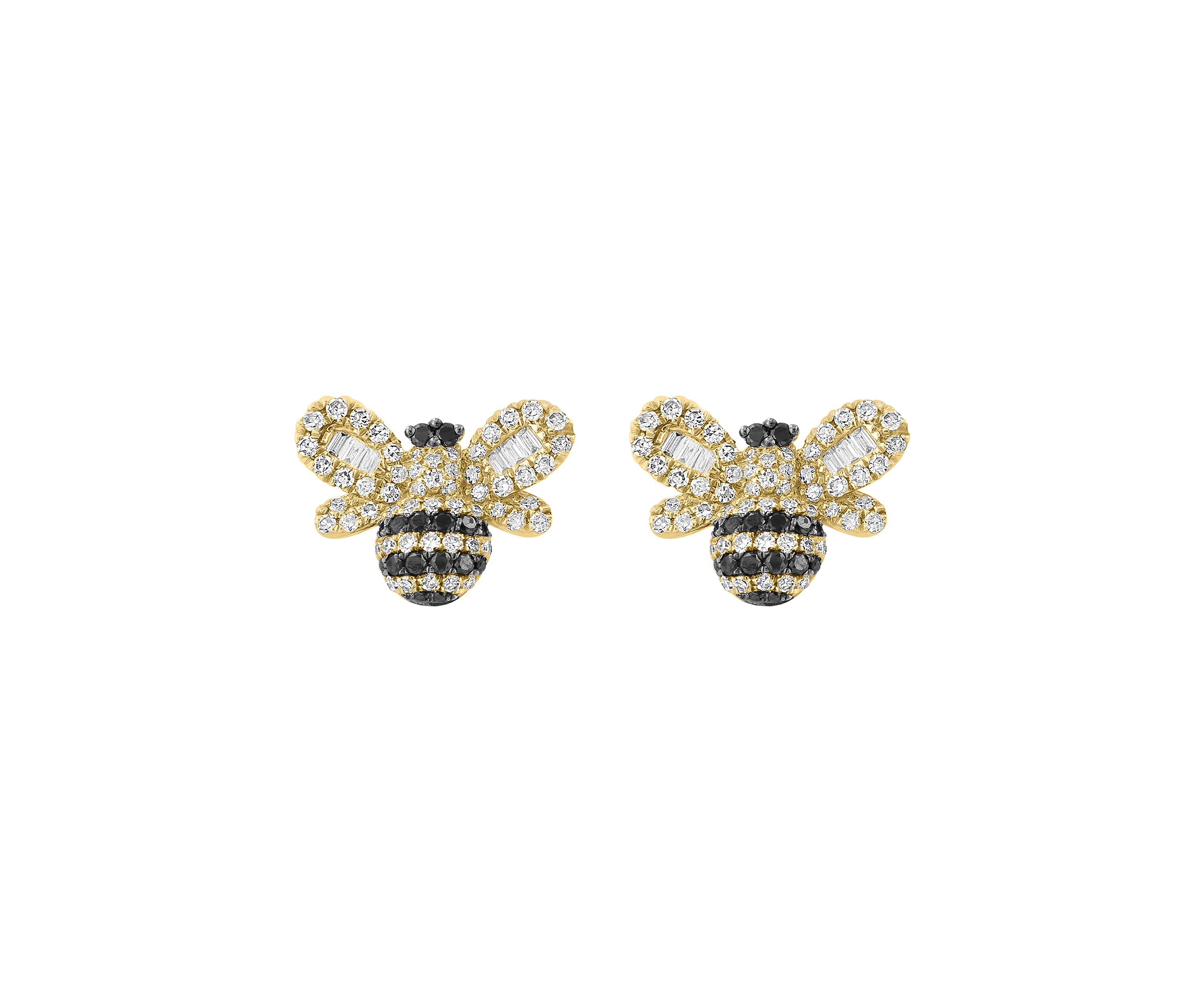 5/8 ct. t.w. Diamond, Black Diamond, Bumble Bee Button Earrings in 14K Yellow Gold 