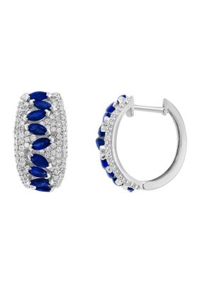 Effy 3/4 Ct. T.w. Diamond, Natural Sapphire Hoop Earrings In 14K White Gold