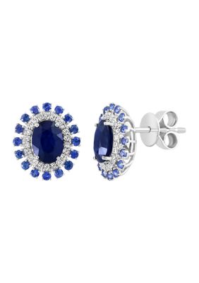 Effy 1/6 Ct. T.w. Diamond And Natural Sapphire Stud Earrings In 14K White Gold -  0191120777443