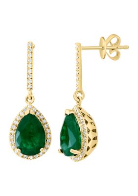 Effy Diamond And Emerald Drop Earrings In 14K Yellow Gold