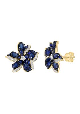 Effy 1/5 Ct. T.w. Sapphire, 3.06 Ct. T.w. Diamond Flower Earrings In 14K Yellow Gold -  0191120845159