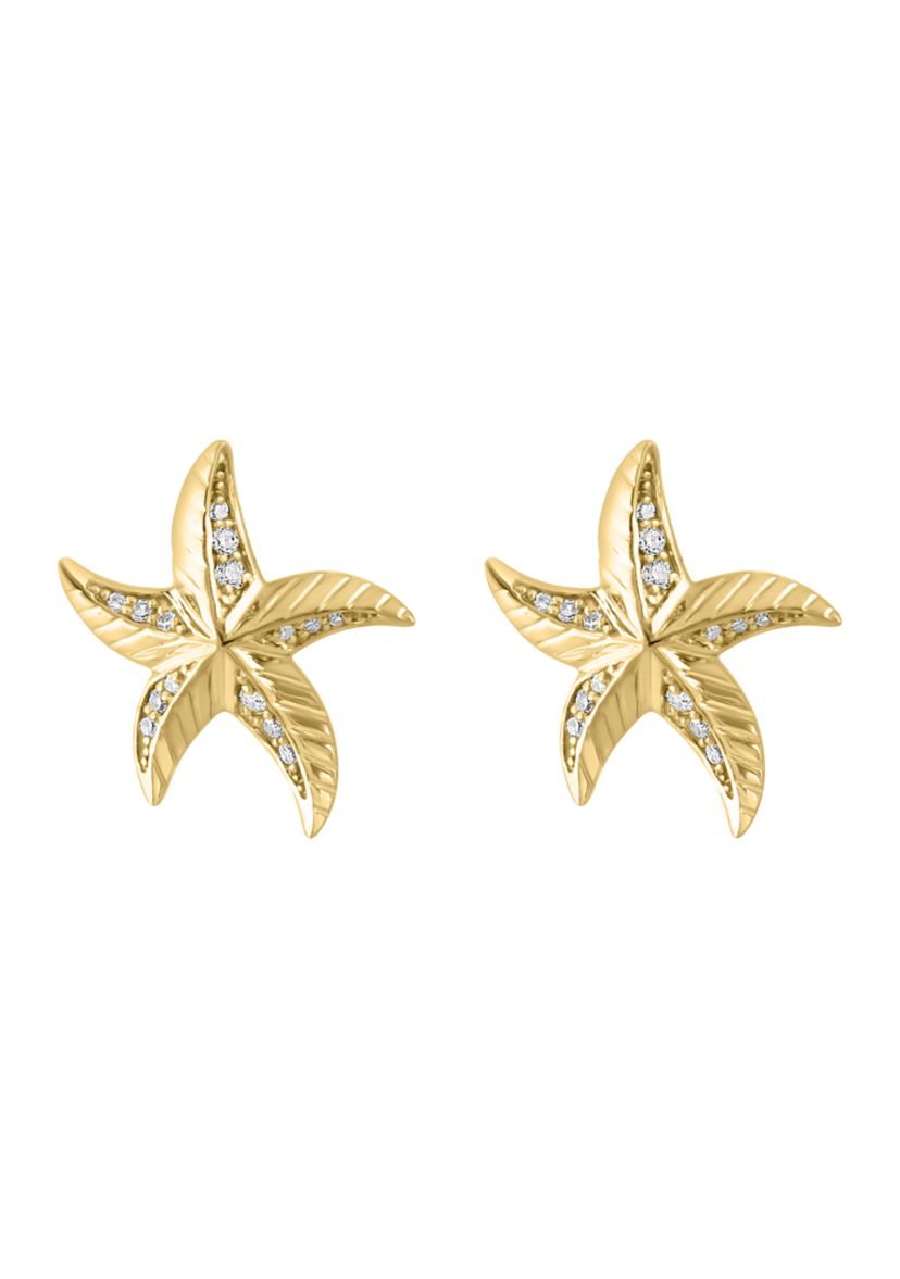 1/6 ct. t.w. Diamond Starfish Earrings in 14K Yellow Gold