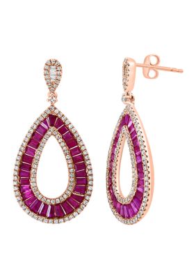 Effy 3/4 Ct. T.w. Diamond, 3.38 Ct. T.w. Ruby Drop Earrings In 14K Rose Gold -  0191120847870