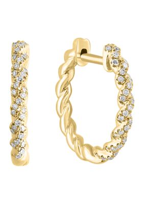 Effy 1/5 ct. t.w. Diamond Rope Hoop Earrings in 14K Yellow Gold -  0191120852485