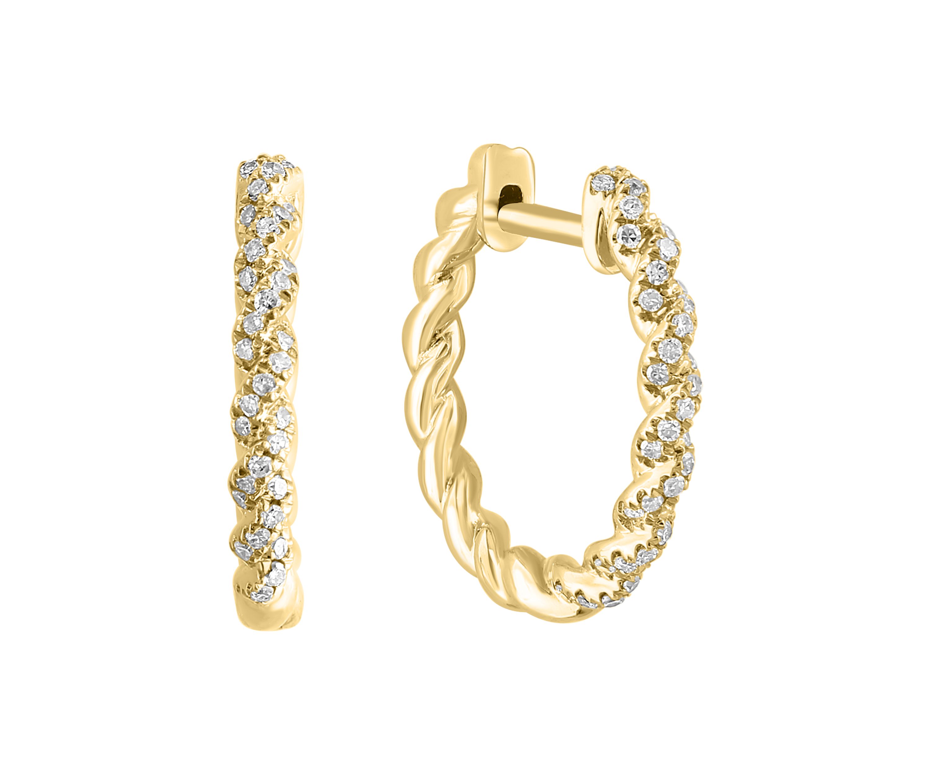 1/5 ct. t.w. Diamond Rope Hoop Earrings in 14K Yellow Gold