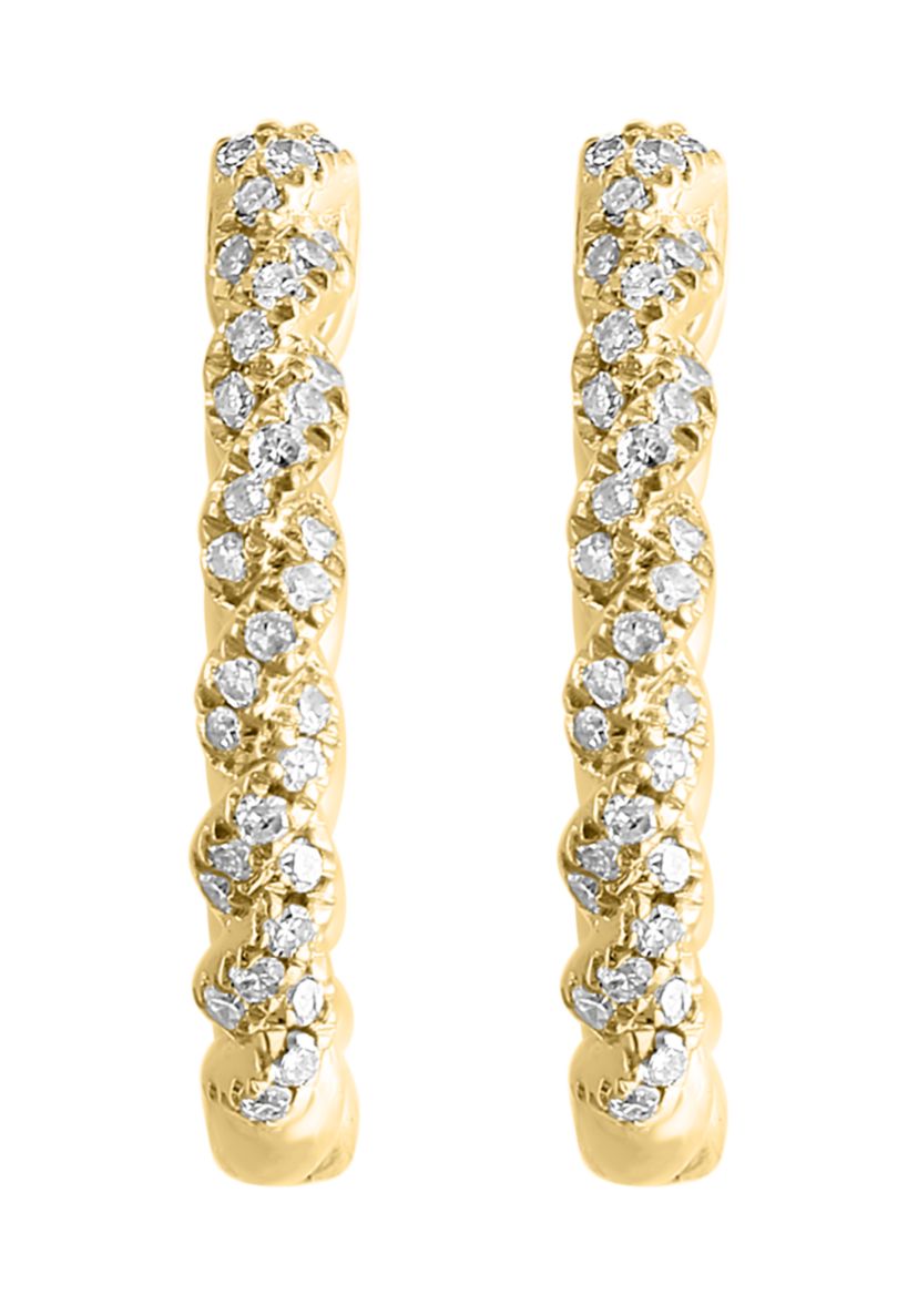 1/5 ct. t.w. Diamond Rope Hoop Earrings in 14K Yellow Gold
