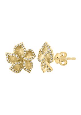 Effy 1/3 Ct. T.w. Diamond Flower Earrings In 14K Yellow Gold -  0191120869858