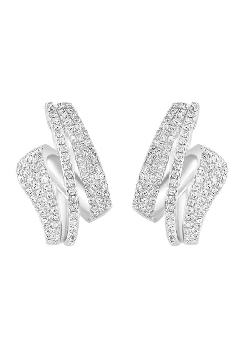 3/4 ct. t.w. Diamond Hoop Earrings in Sterling Silver