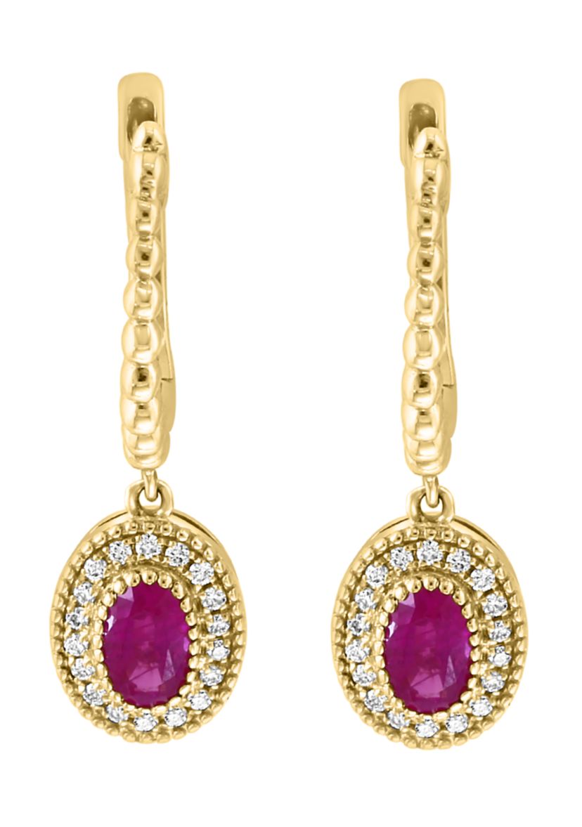  14K Yellow Gold Diamond Ruby Earrings