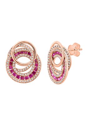 Effy 7/8 ct. t.w. Diamond and 1/2 ct. t.w. Ruby Earrings in 14K Rose Gold -  0191120998619