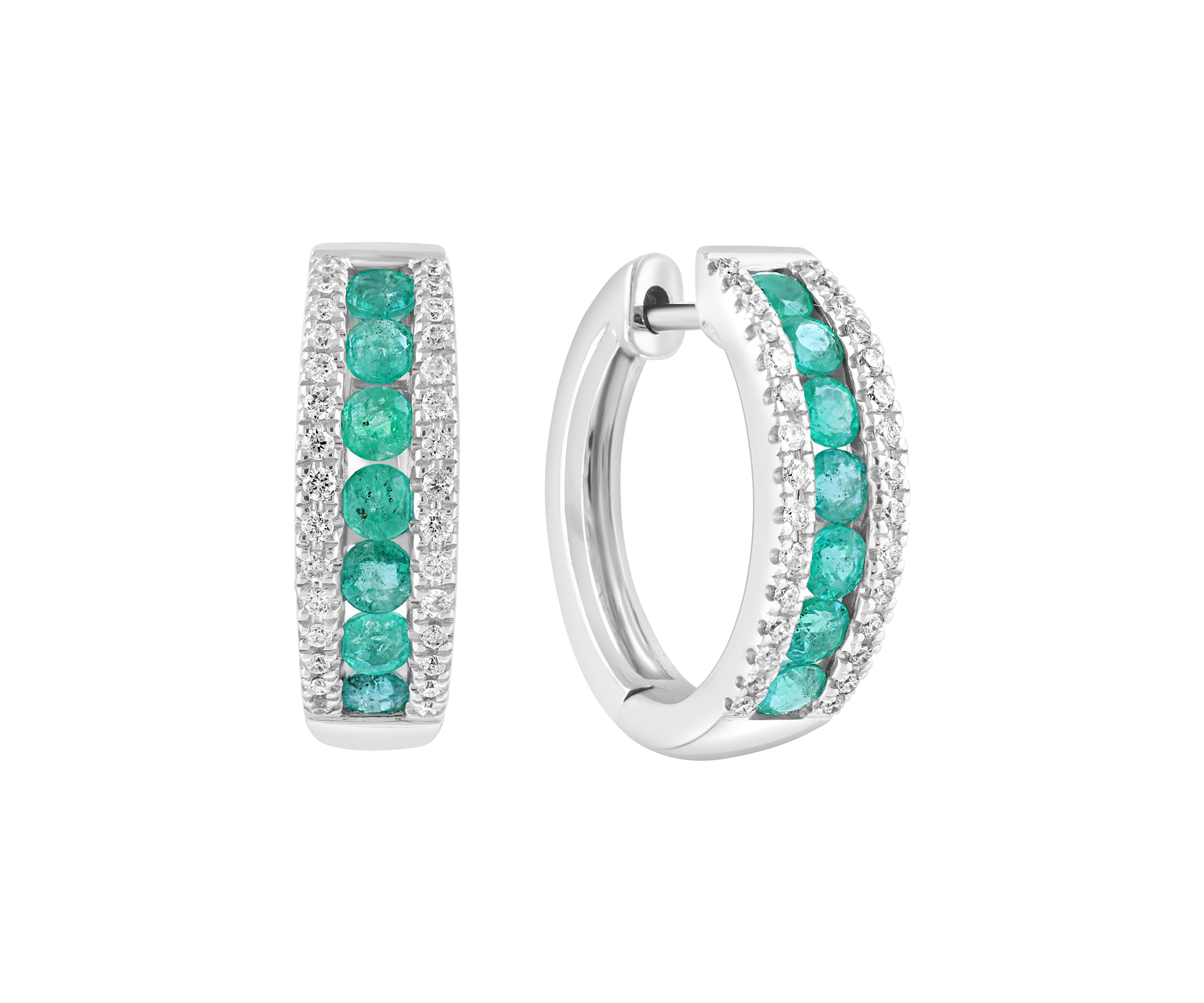14K White Gold Diamond Emerald Earrings