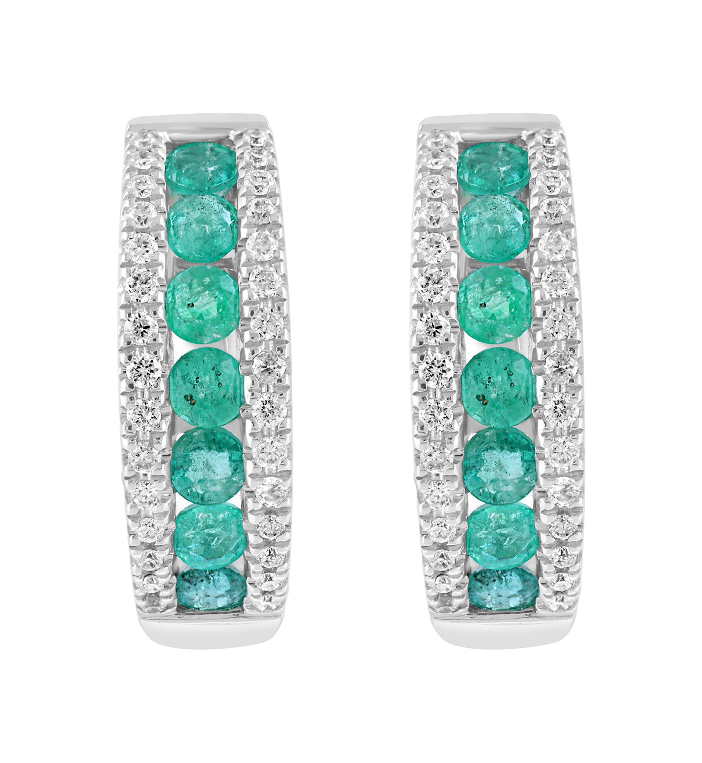 14K White Gold Diamond Emerald Earrings
