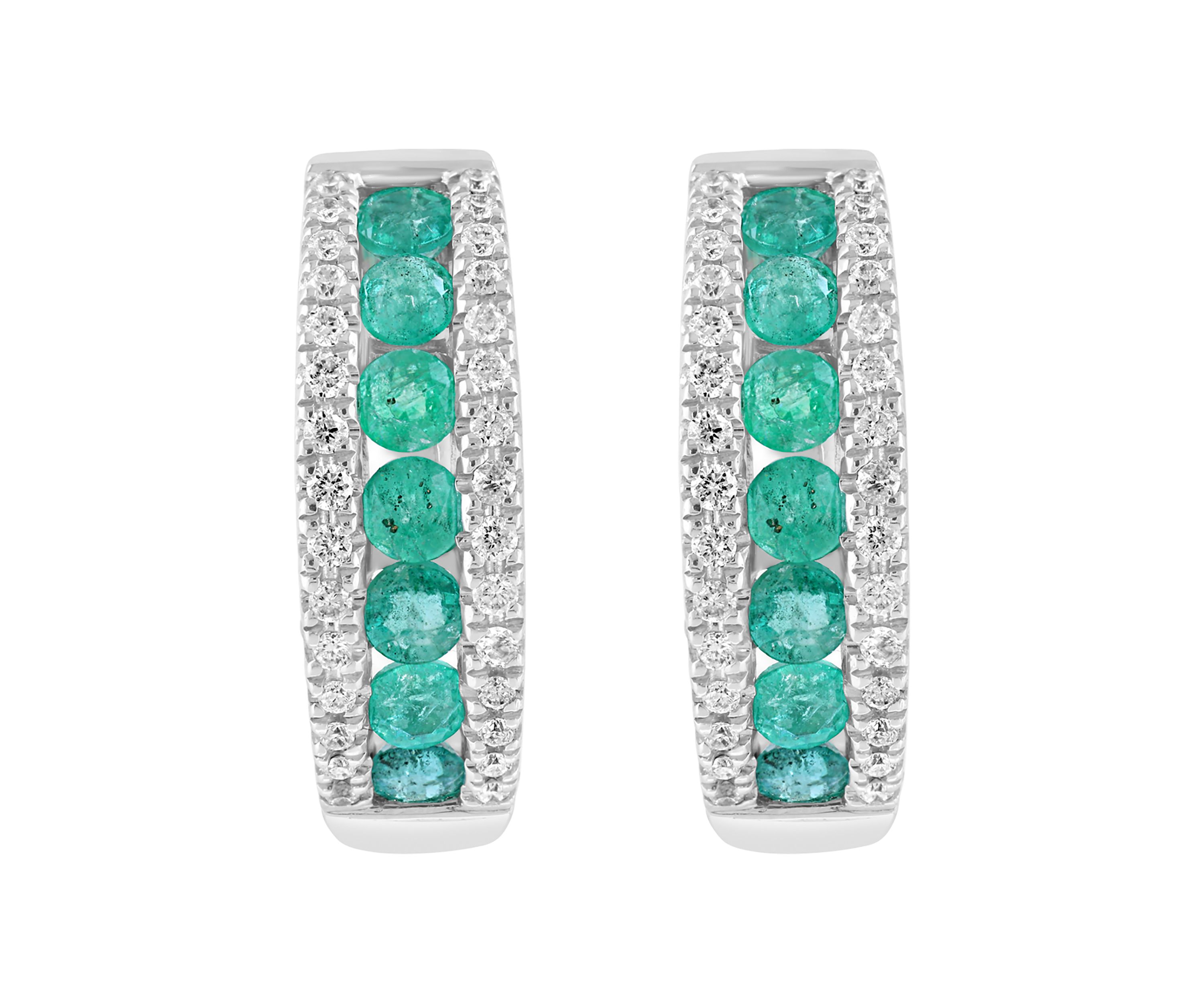14K White Gold Diamond Emerald Earrings