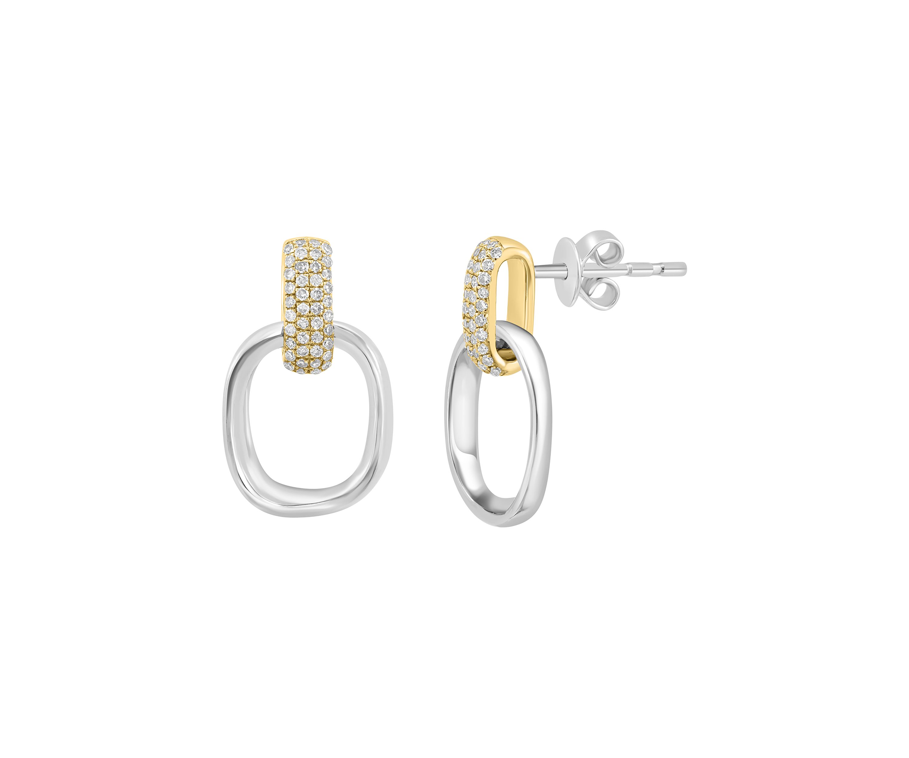 Silver 14K Yellow Gold Plated Diamond Earrings 