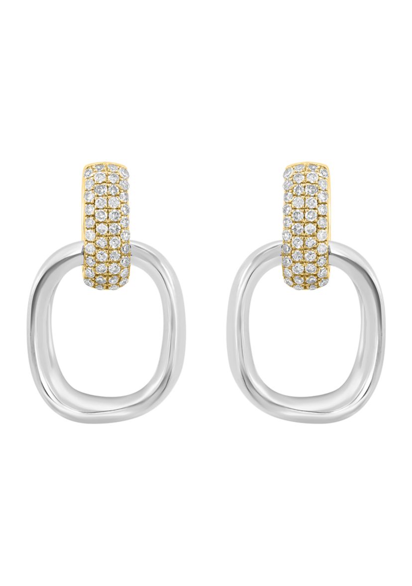 Silver 14K Yellow Gold Plated Diamond Earrings 