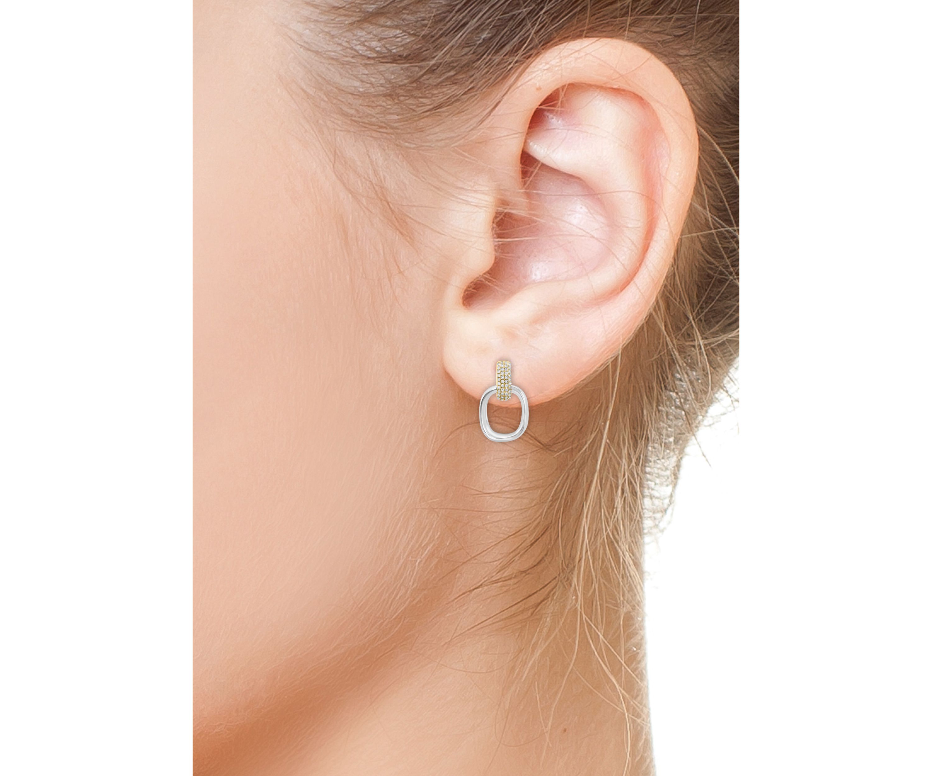Silver 14K Yellow Gold Plated Diamond Earrings 