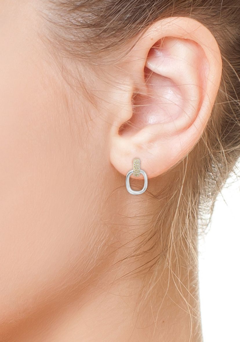 Silver 14K Yellow Gold Plated Diamond Earrings 