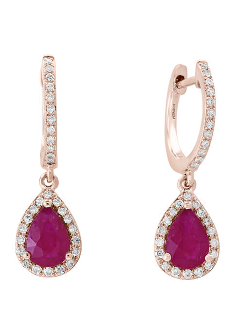 14k Rose Gold 1/4 ct. t.w. Diamond and 1.42 ct. t.w. Natural Mozambique Ruby Drop Earrings 