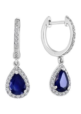 Effy 1/4 Ct. T.w. Diamond And 1.42 Ct. T.w. Natural Sapphire Drop Earrings In 14K White Gold