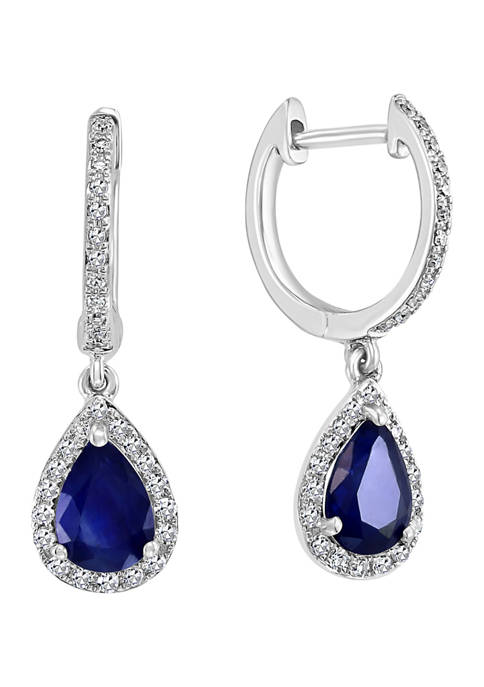 1/4 ct. t.w. Diamond and 1.42 ct. t.w. Natural Sapphire Drop Earrings in 14K White Gold 