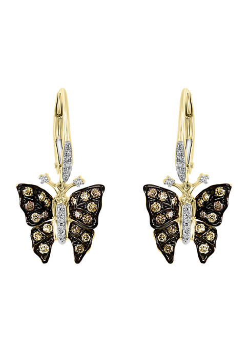 1/2 ct. t.w. Butterfly Drop Earrings in 14k Yellow Gold