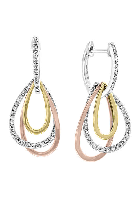 1/3 ct. t.w. Diamond Earrings in 14K White Yellow and Pink Gold
