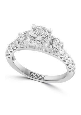 Effy Lab Created 14K White Gold Lab Grown Diamond Ring (With 1 Ct. T.w. Center Size)