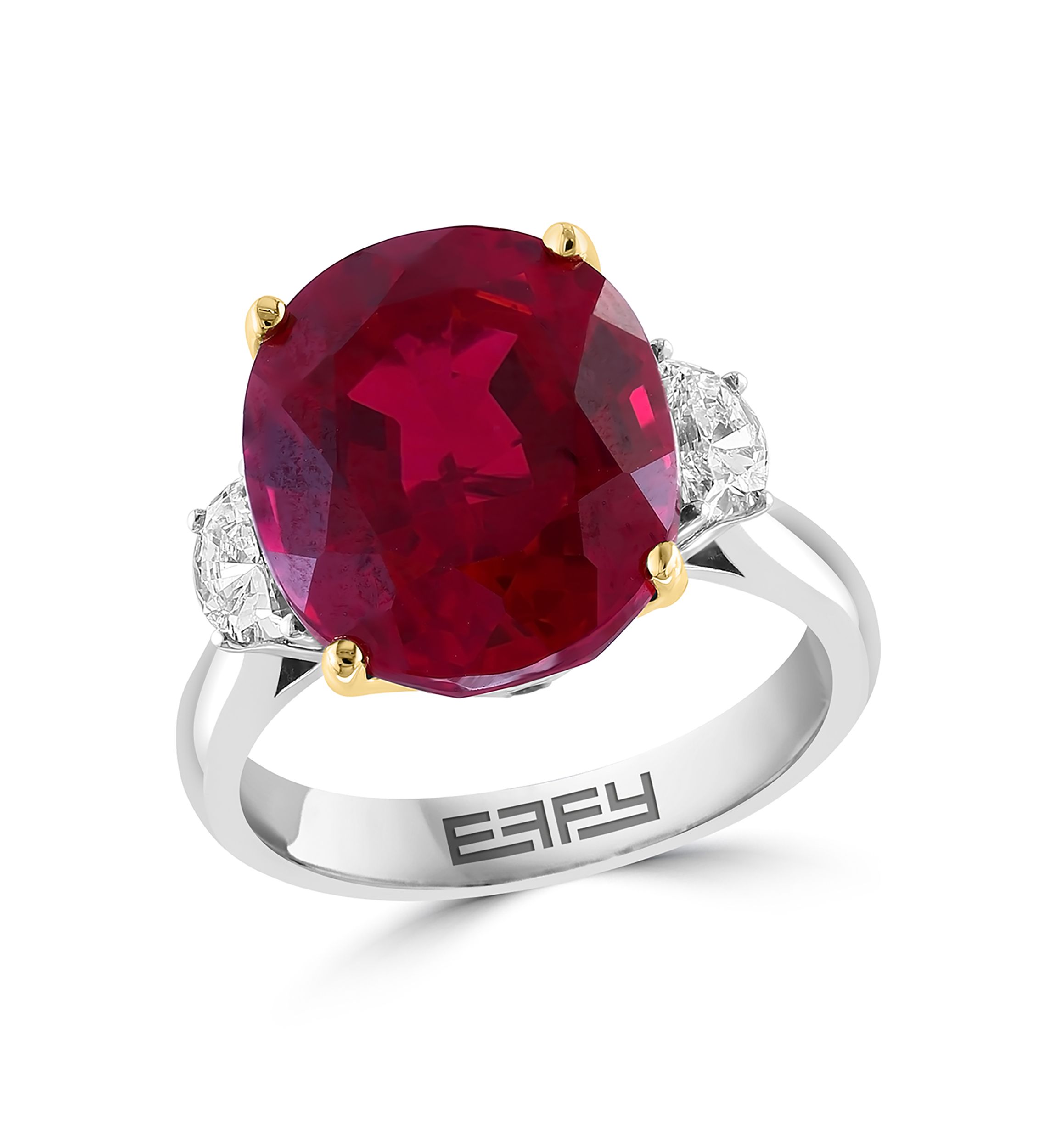 Lab Created Diamond and Ruby Ring in 14K Two Tone Gold