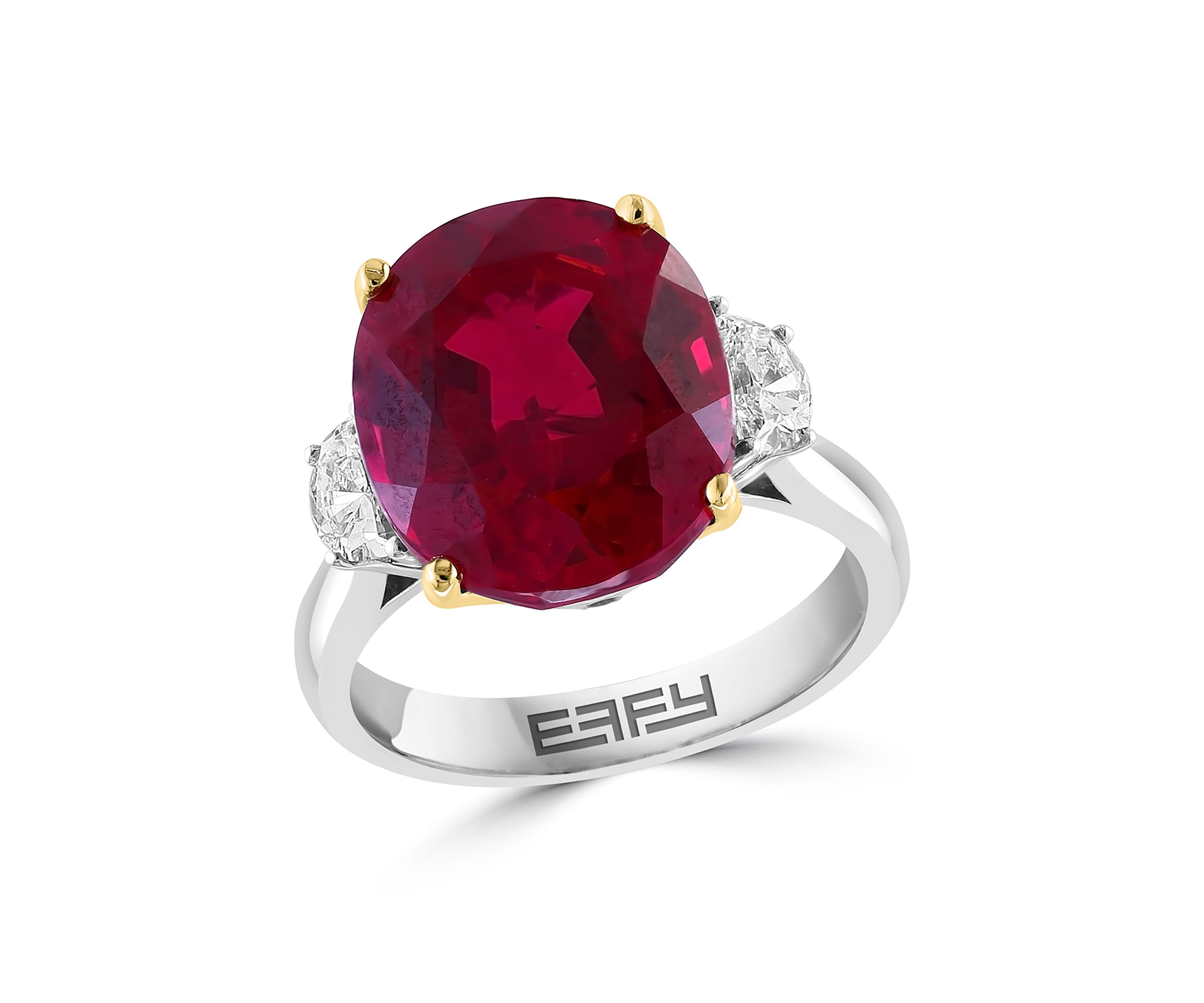 Lab Created Diamond and Ruby Ring in 14K Two Tone Gold