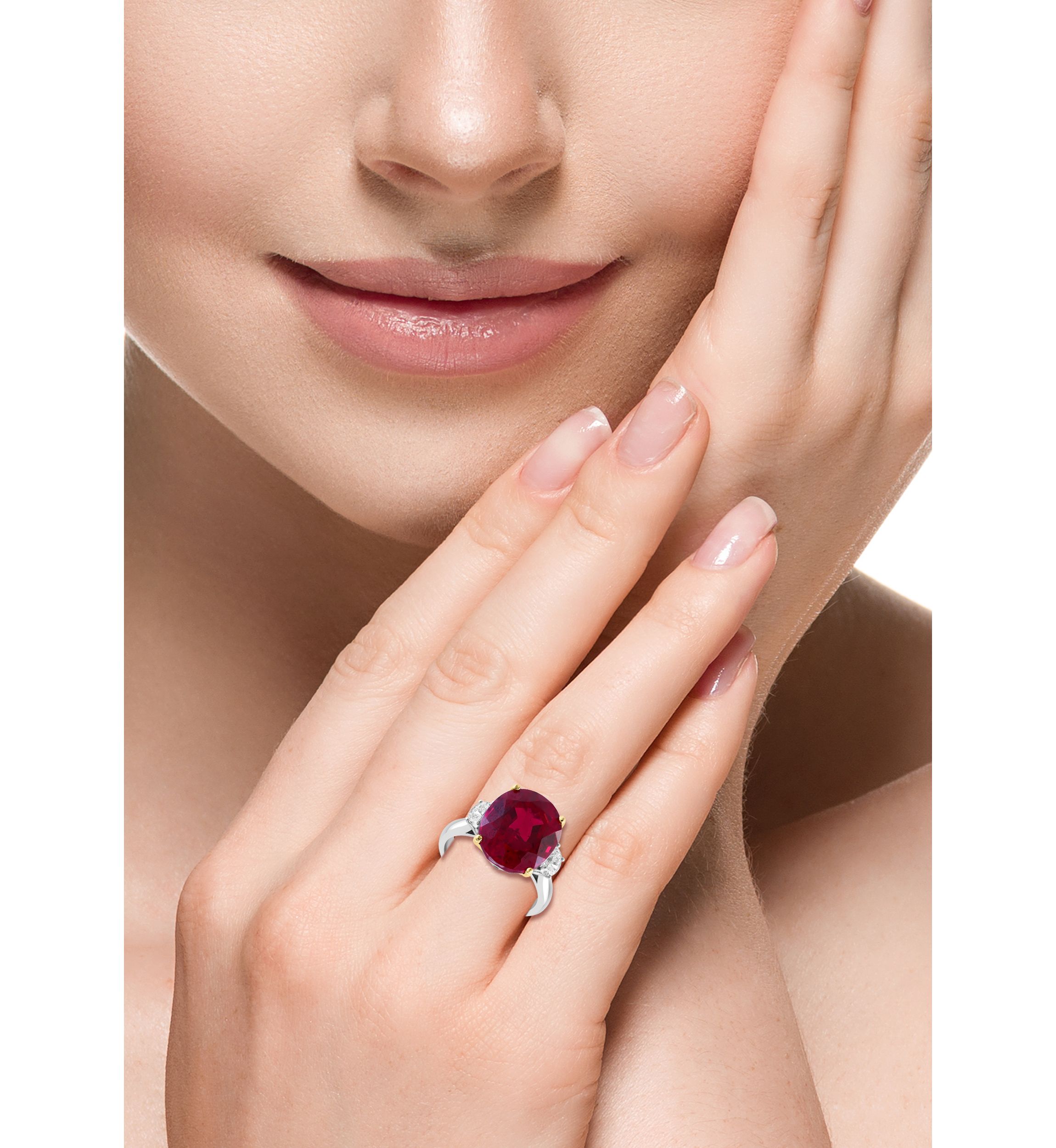 Lab Created Diamond and Ruby Ring in 14K Two Tone Gold