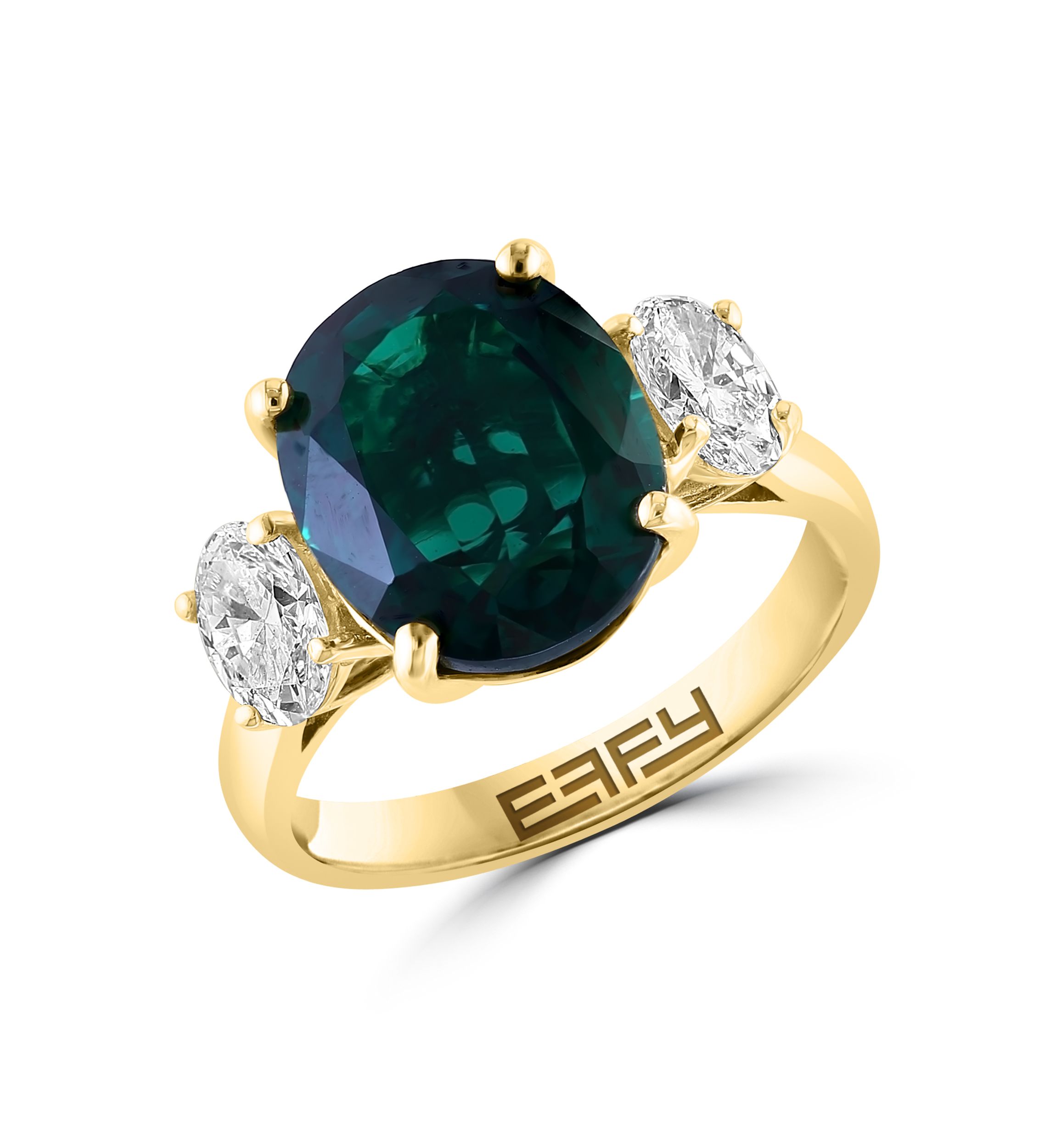 Lab Created Diamond and Emerald Ring in 14K Yellow Gold