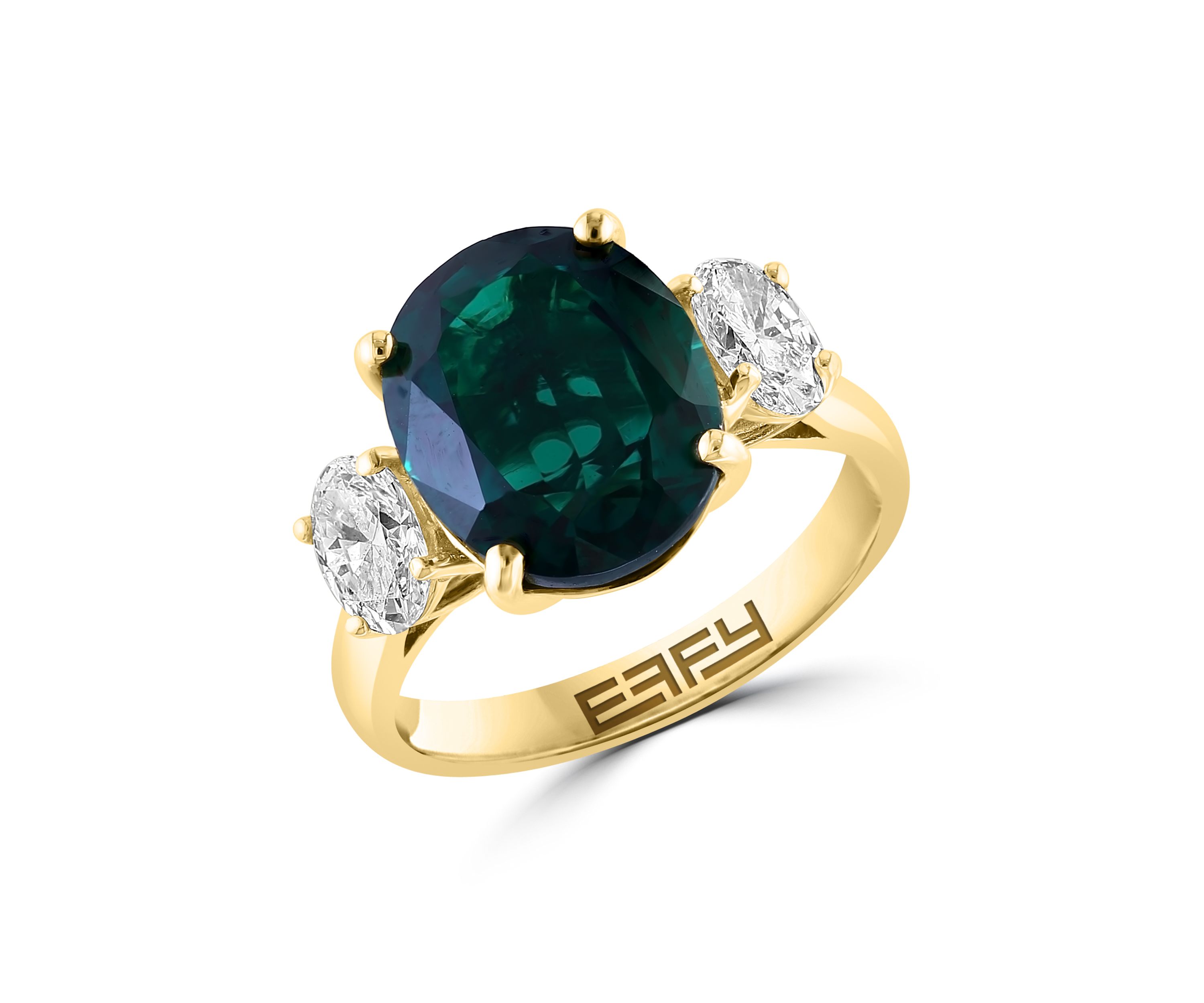 Lab Created Diamond and Emerald Ring in 14K Yellow Gold