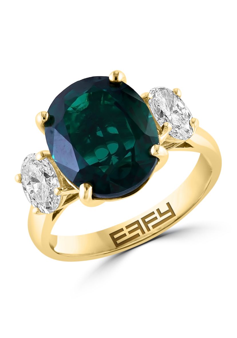 Lab Created Diamond and Emerald Ring in 14K Yellow Gold
