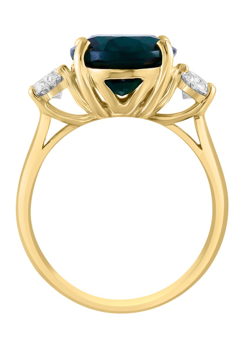 Lab Created Diamond and Emerald Ring in 14K Yellow Gold