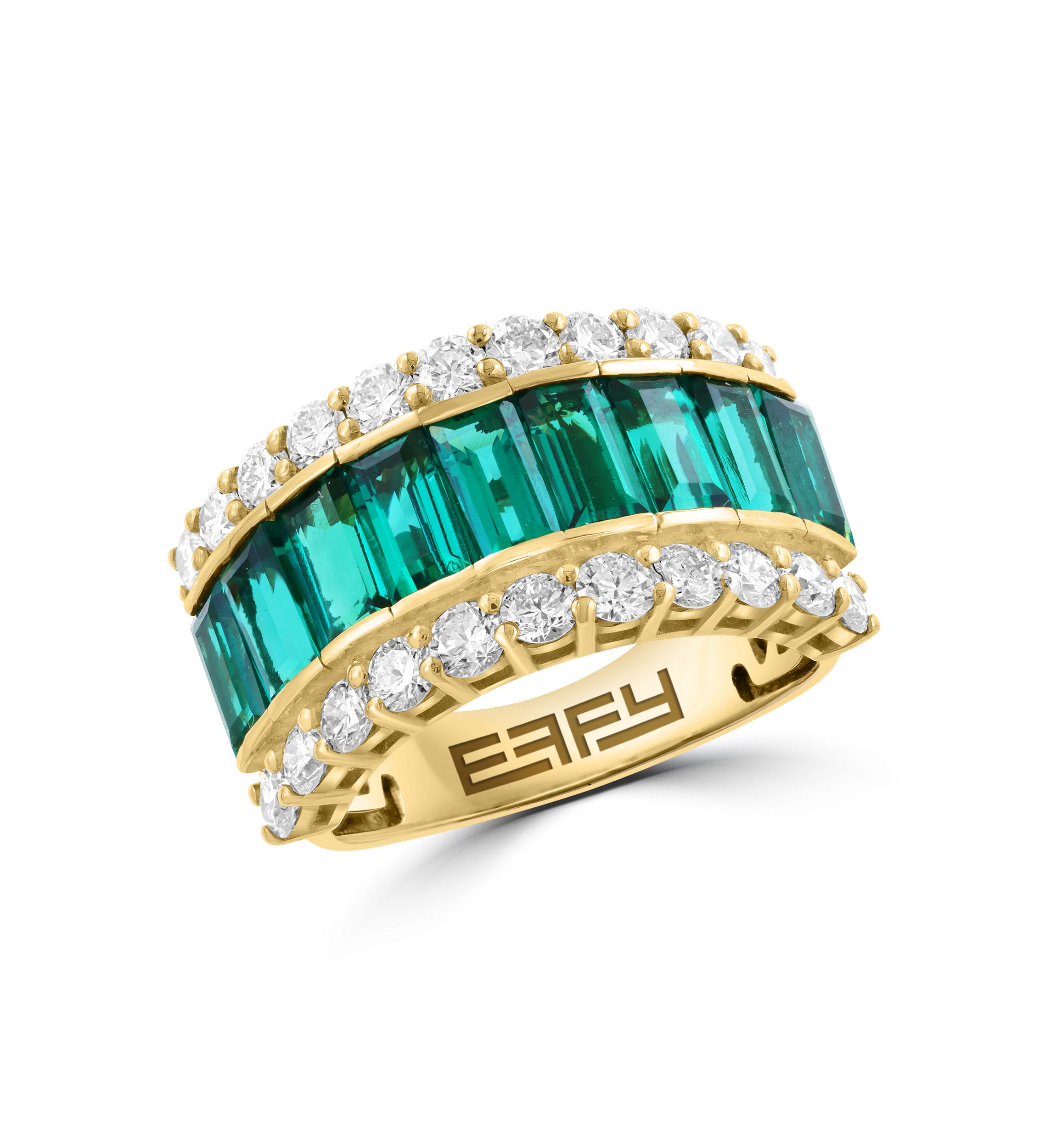 Effy® 14K Yellow Gold Lab Grown Diamond and Lab Grown Emerald Ring