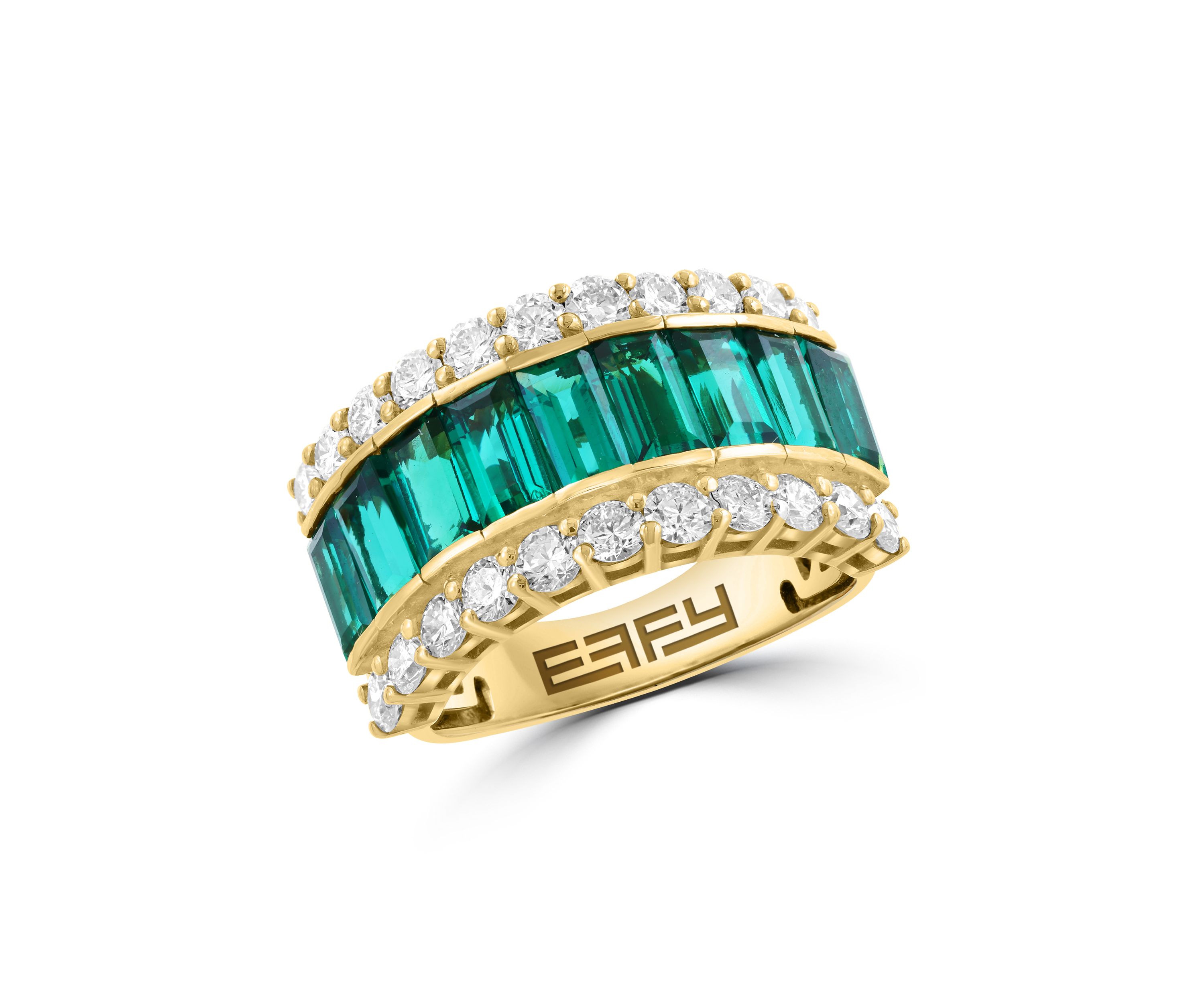  14K Yellow Gold Lab Grown Diamond and Lab Grown Emerald Ring 