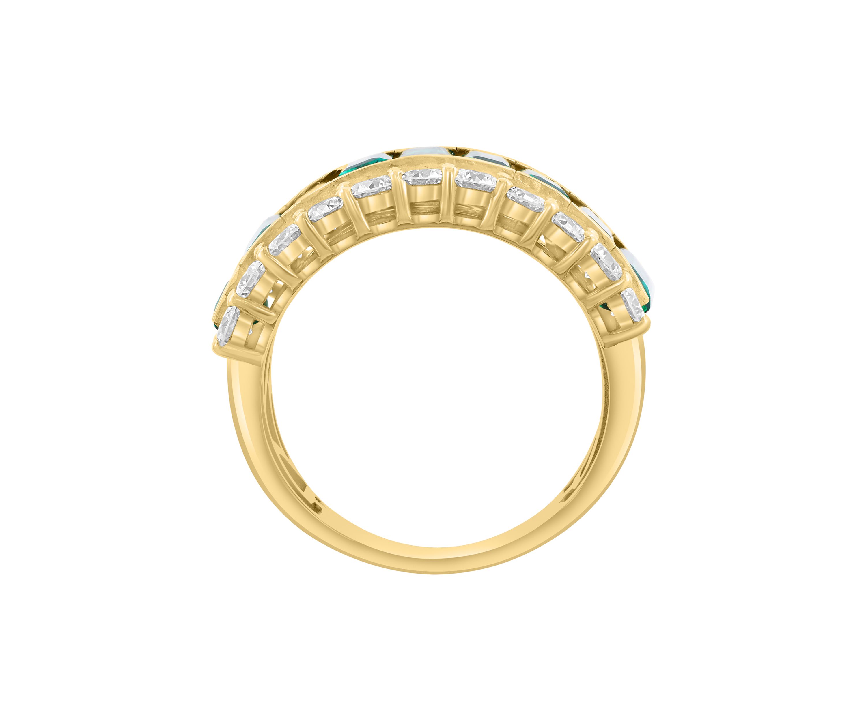  14K Yellow Gold Lab Grown Diamond and Lab Grown Emerald Ring 
